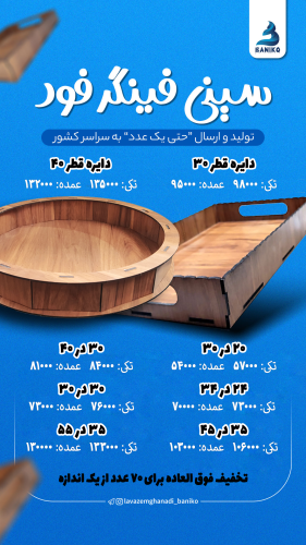 جدول قیمت سینی فینگر فود بانیکو